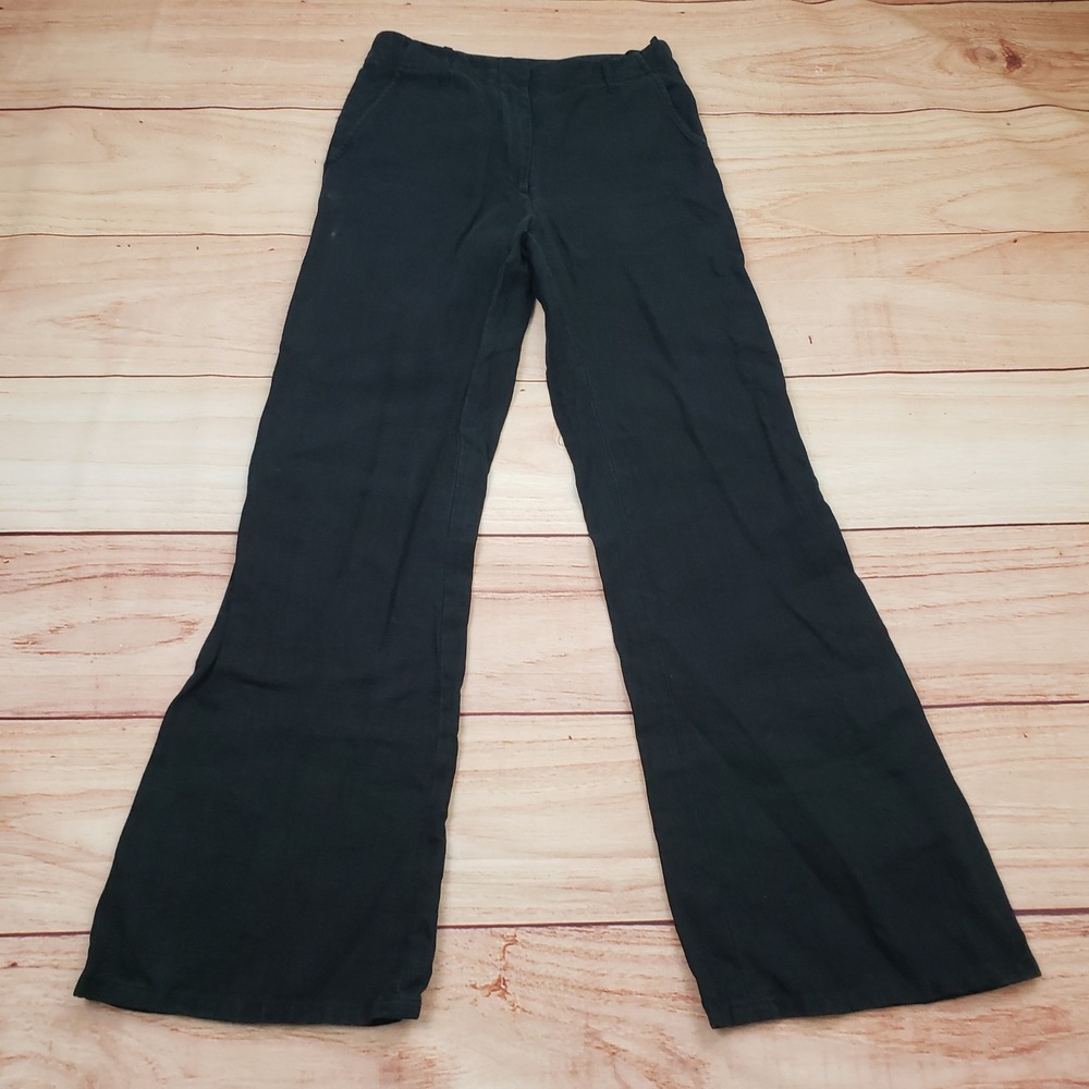 Giordano Pants Womens 24 Black 100% Linen Wide Leg Trousers Ladies 24x27.5